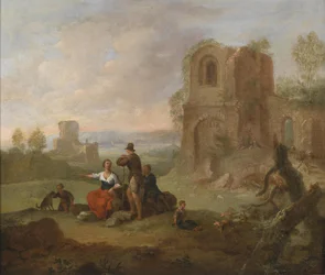 Ruins Landscape with Resting Travelers